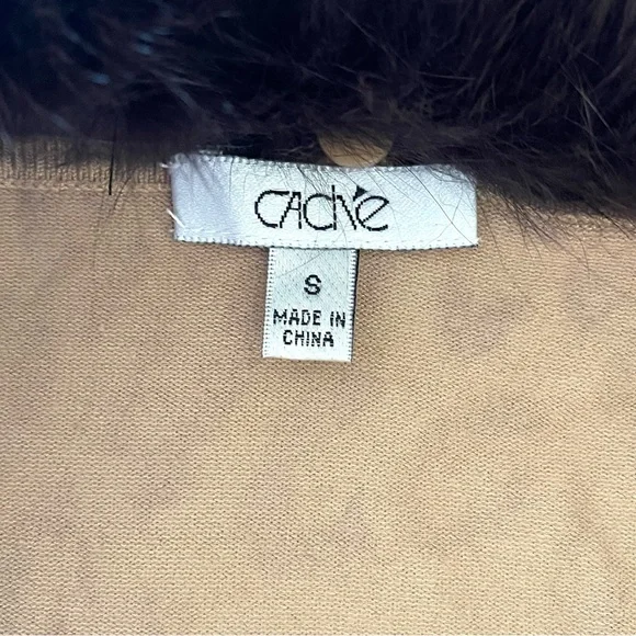 CACHE Zipper Sweater SMALL Leopard Animal Print Fox Fur Collar Knit Cardigan Top - Picture 4 of 15